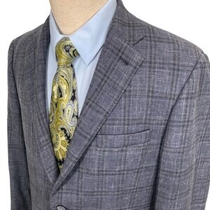 Joseph Abboud San Ildefonso Blazer Mens 42R Slate Blue/Gray Linen Silk Plaid